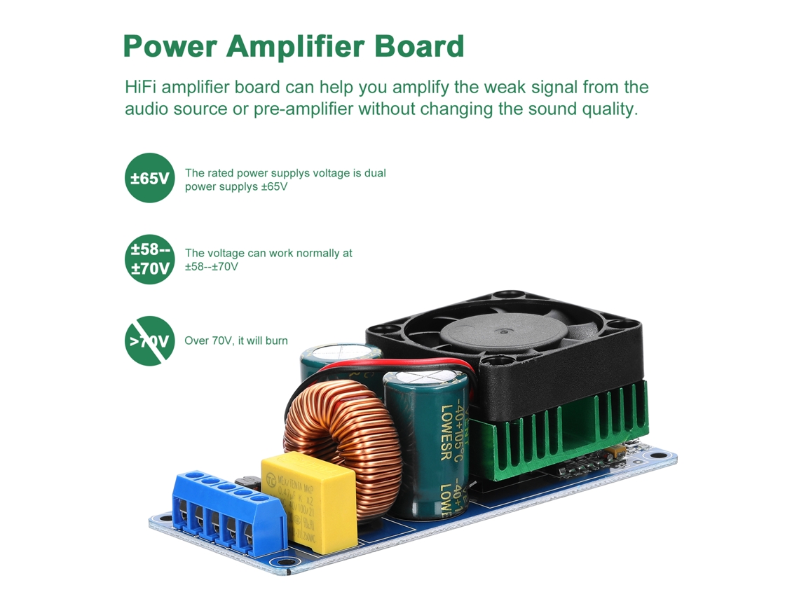 Placa De Amplificador De Potência Digital Irs2092s De 500w: Canal Mono Classe D Com Cooler