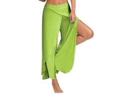 2026 pantalones Harem Palazzo de Yoga para Mulher Amplo Fluente com Recorte Tamanho Plus S Verde