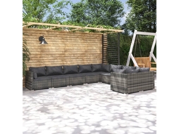 Pcs Conjunto Lounge De Jardim C/ Almofadões Vime Pe Cinza Dkd Home Decor