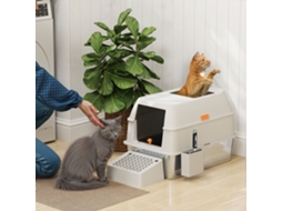 Caixa Sanitária para Gatos em Aço Inox, modelo fechado, com saída lateral e pá (60,2x40,5x40,5 cm) em cinza claro