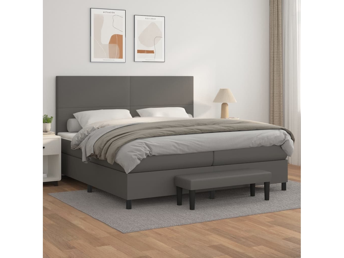 Cama Com Molas/colchão 200x200 Cm Couro Artificial Cinzento