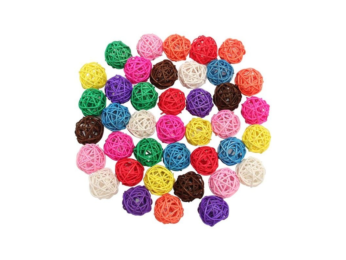 2026 Linjou Bird Toys - 40 Bolas de Rattan Coloridas de 3cm - Acessórios Mastigáveis para Periquitos e Papagaios