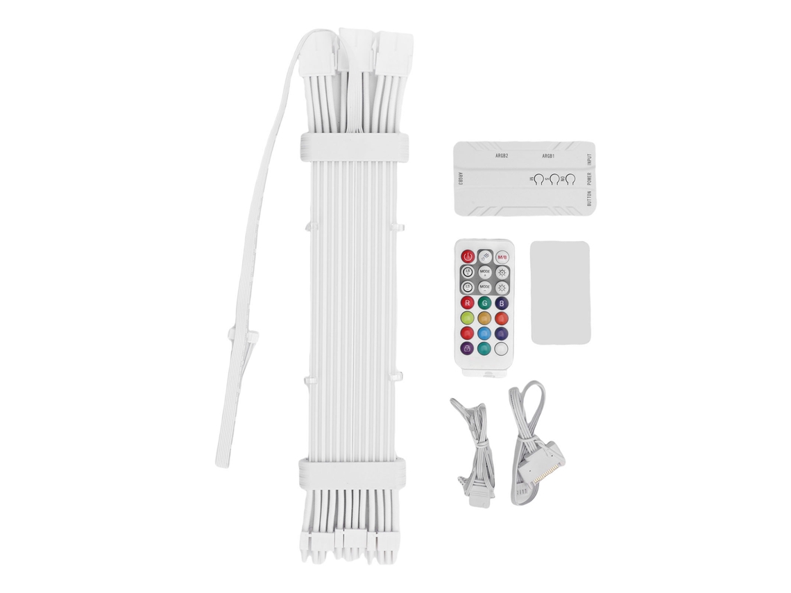 Cabo De Psu Argb Flexível Extensão De Alimentação De Gpu Com Fitas Led E Controlador Branco