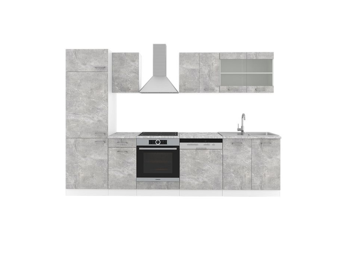 Cozinha R-Line, 300 cm sem bancada, Concreto, Vicco
