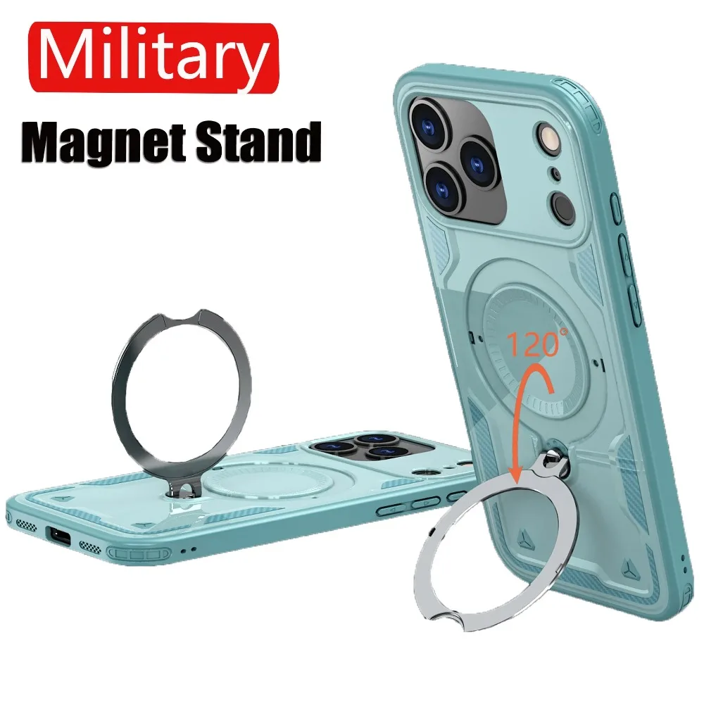 (azul, Iphone 17) Capa Resistente E Reforçada Para Iphone Com Suporte Magnético Para Carregamento Sem Fio.