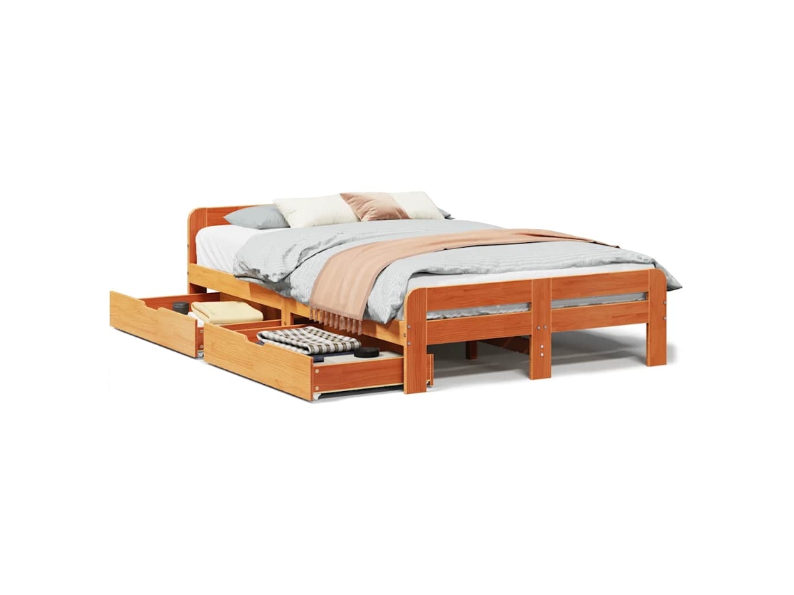 Cama Sem Colchão 135x190 cm Madeira Pinho Maciça Castanho mel MAISON EXCLUSIVE