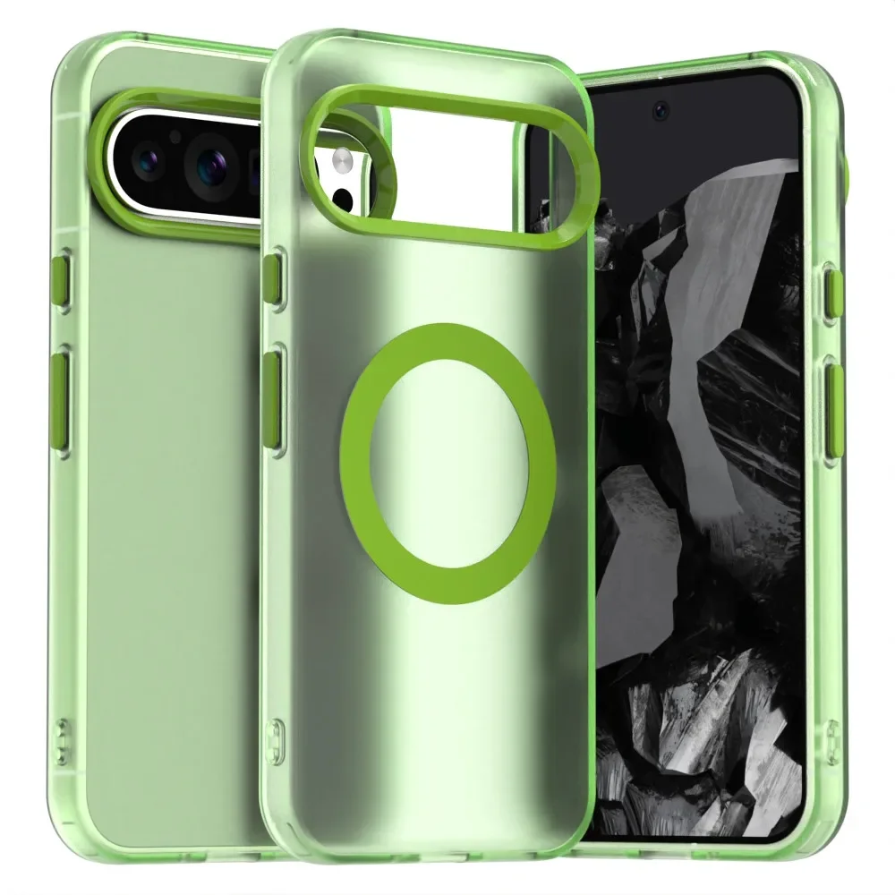 (verde, Google Pixel 9 Pro) Capa Transparente Fosca Cristalina Para Celular, Resistente A Impactos, Com Carregamento Sem Fio Magnético.