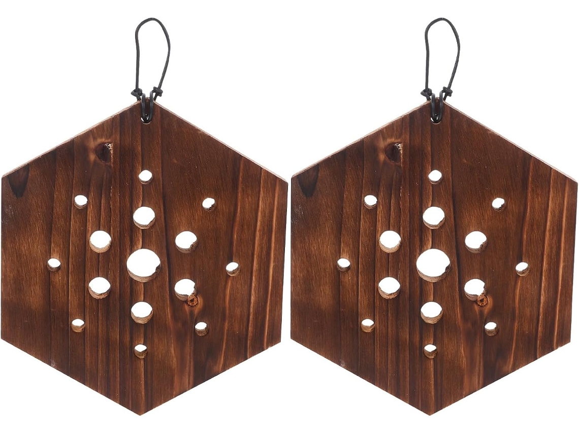 Inoomp Kit de 2 Vasos de Parede em Madeira, Hexagonal e Vertical, Feito de Samambaia Chifre de veado. para Pendurar CHABERLU