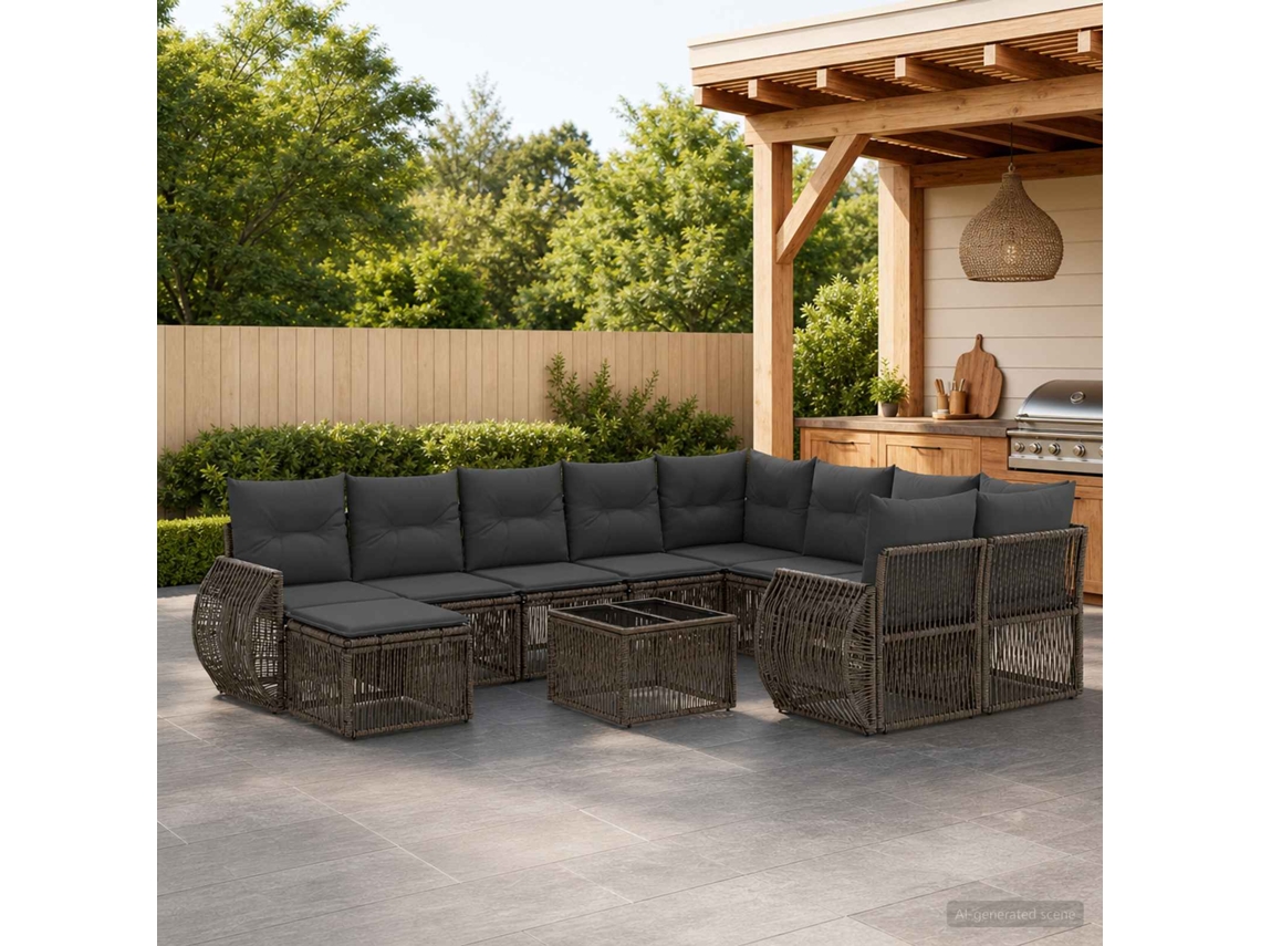 Vidaxl Conjunto De Sofá De Jardim 11 Unid. Cinzento Vime Pe