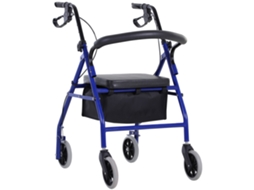 Andador de 4 Rodas Andador Dobrável e Leve Assento e Encosto Acolchoados Alças Ergonômicas, Freios de Mão Cesto de Armazenamento Metal Azul