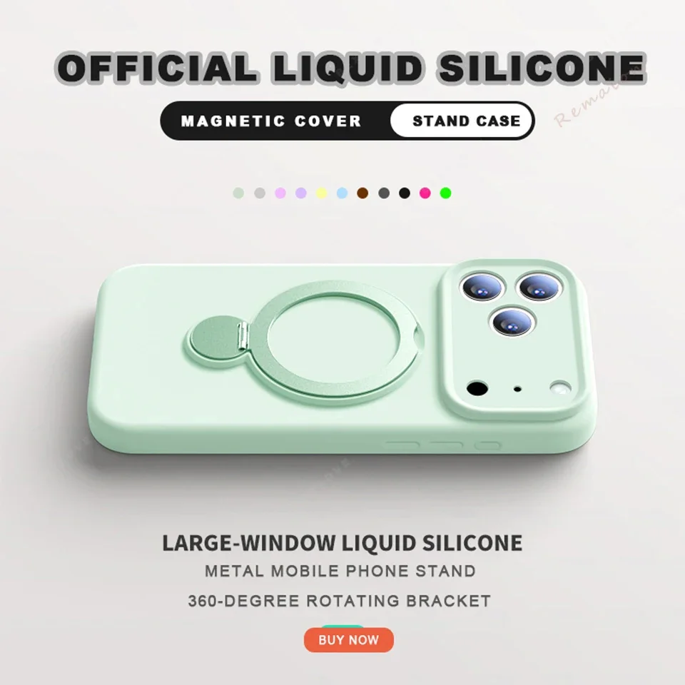 Capa De Silicone Líquido Com Suporte Magnético E Magsafe Para Iphone 13 (ciano).