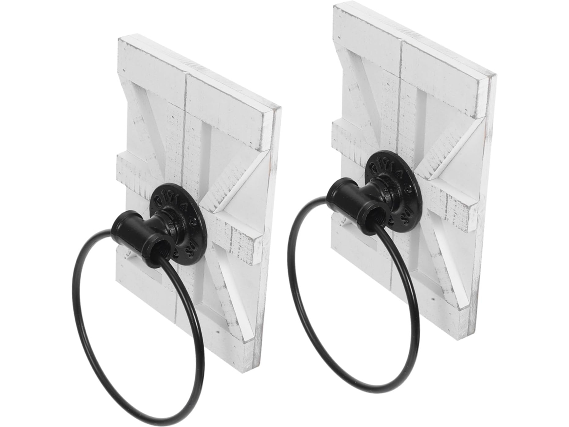 Conjunto De 2 Porta-toalhas Parede Em Ferro Rústico Branco
