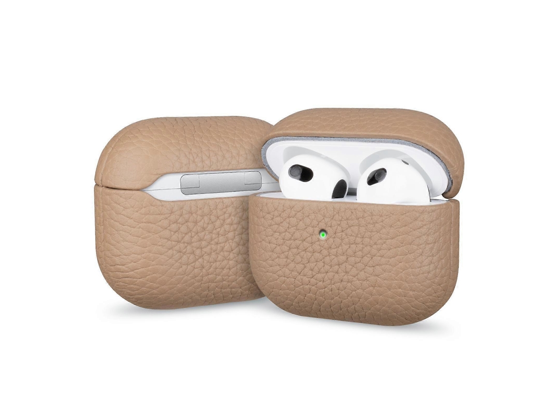 Capa Protetora Para Fones De Ouvido Airpods 3 Em Couro Granulado Cor Lichia.
