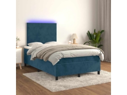 Vidaxl Cama Box Spring C/ Colchão/led 120x200 Cm Veludo Azul-escuro