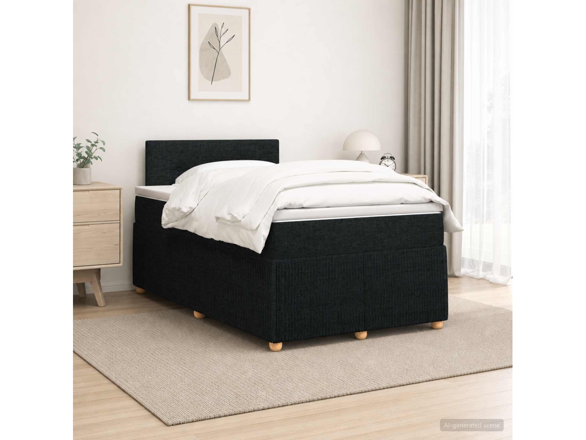 Vidaxl Cama Box Spring Com Colchão Preto 120 X 190 Cm Tecido