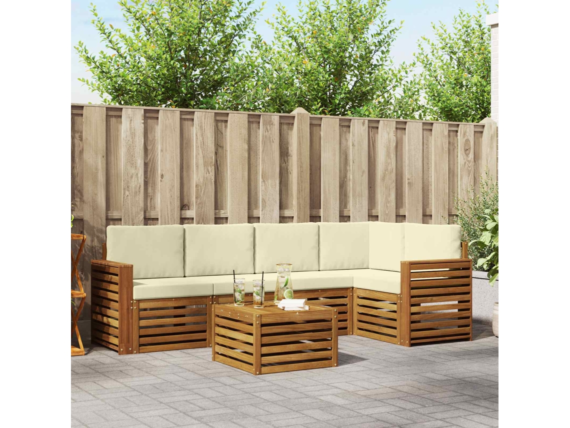 Vidaxl Conjunto De Sofá Sectional Com Almofada 6 Pcs Natural E Creme
