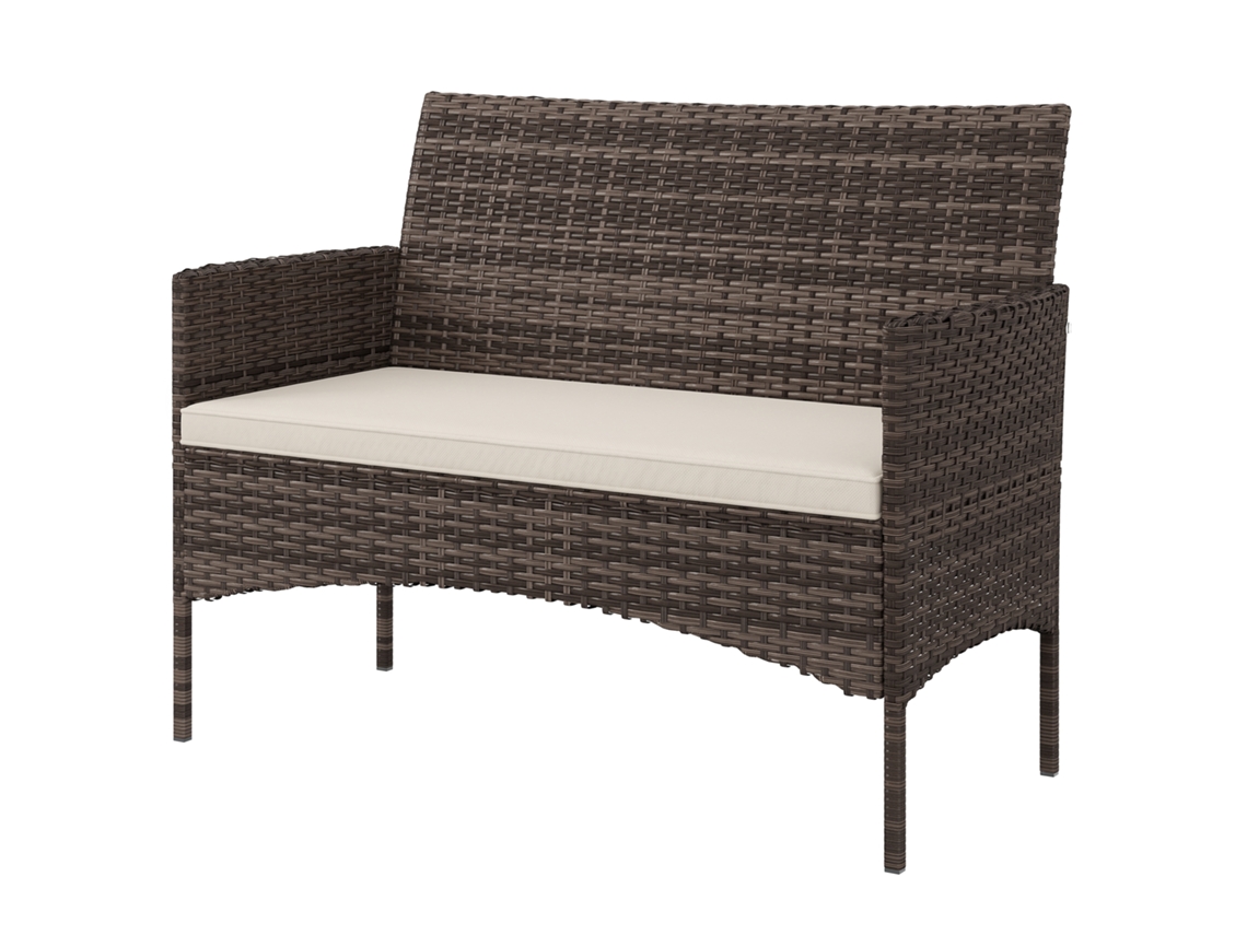 Sofá Jardim 2 Lugares Com Almofadas, 115x63x85cm, Bege