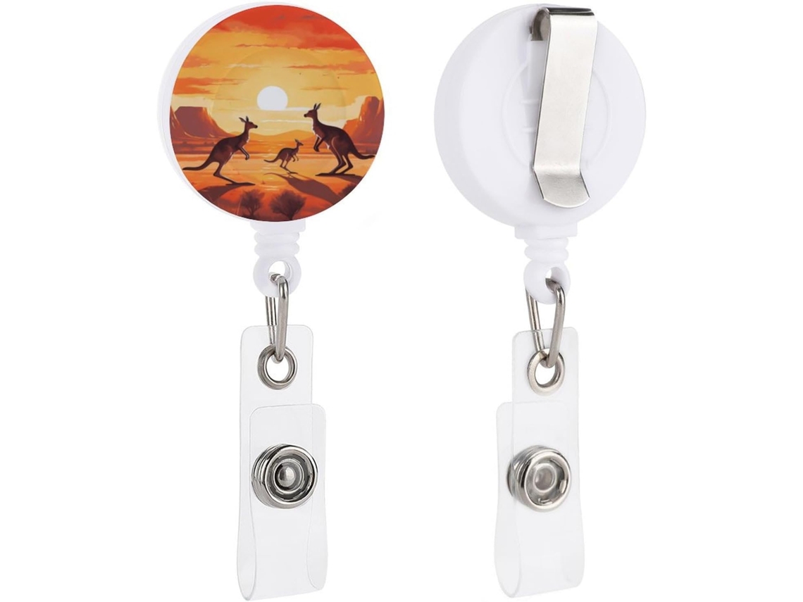 Suporte retrátil Crachá com estampa de canguru australiano, ideal para mesa de trabalho e negócios.