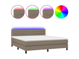 Cama Box Spring com Colchão e Led Tecido Cinza Acastanhado MAISON EXCLUSIVE (180x200 cm)