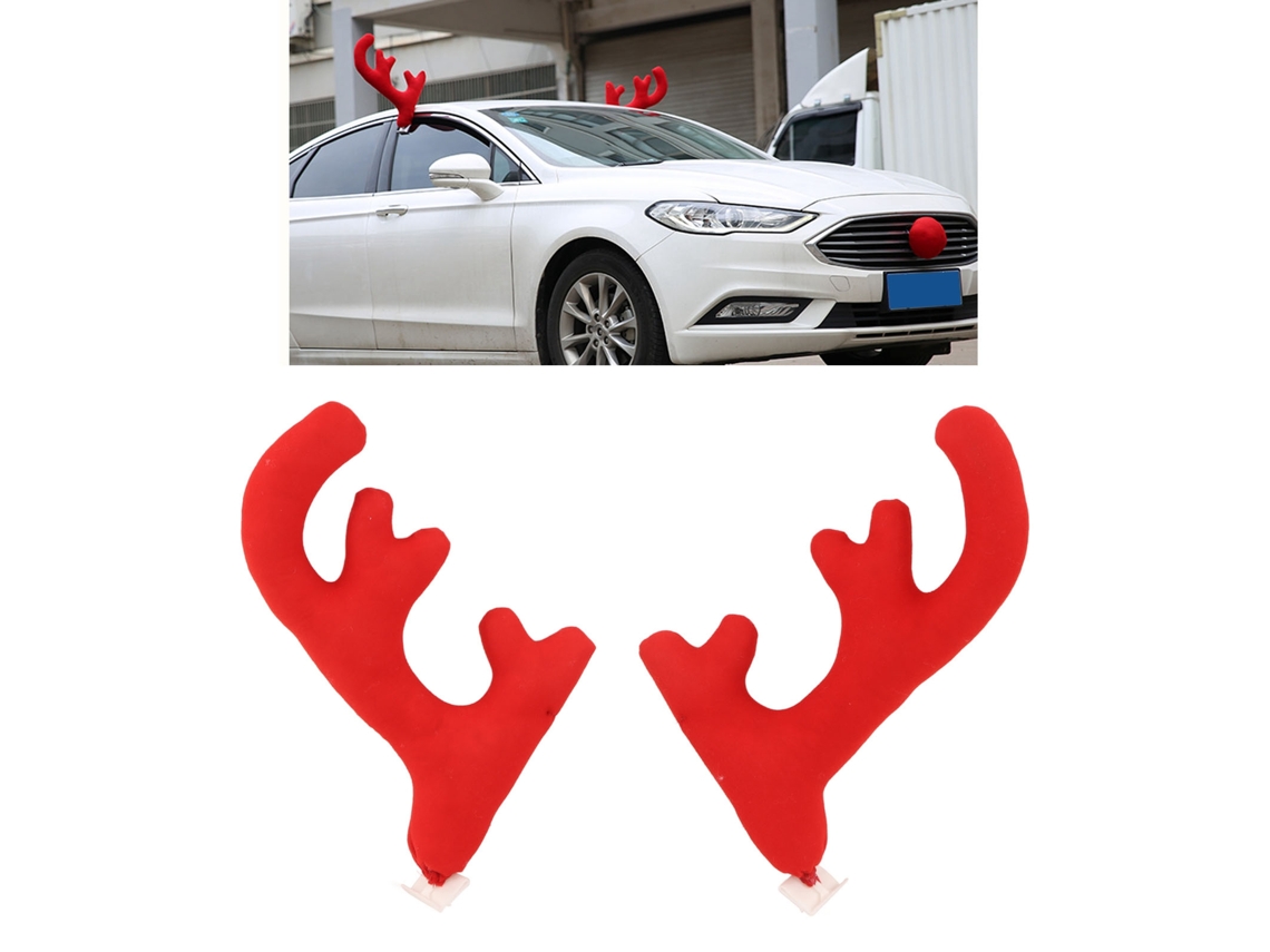 Kit Decoração Carro Rena Com Chifres E Nariz Vermelho Para Natal
