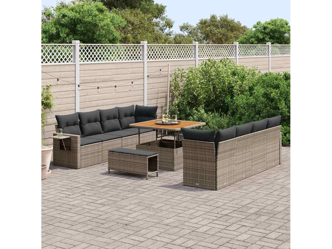 Vidaxl Conjunto De Sofá De Jardim 11 Unid. Cinzeto Rattan Sintético