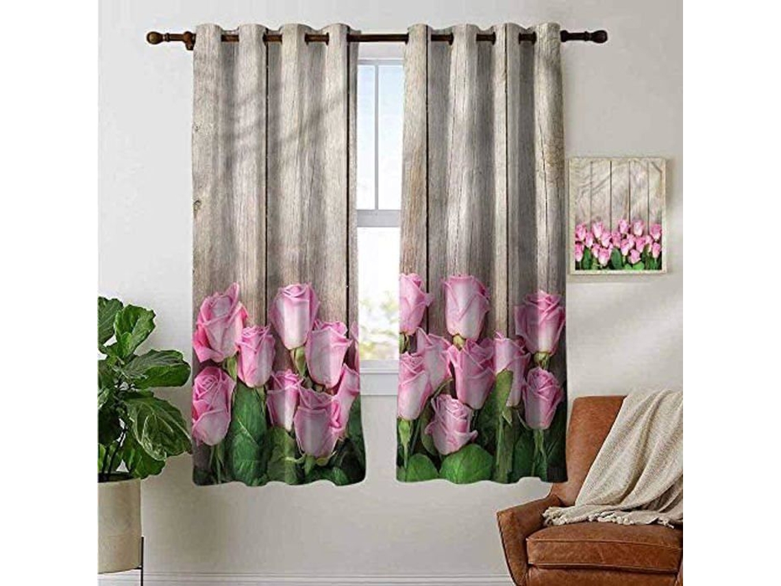 Cortinas Decorativas - Não Especificado - Modelo Rosa - 132x160 Cm - Blackout - Ecológica