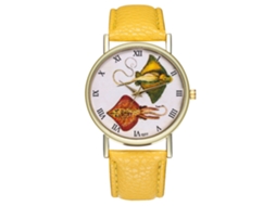 Reloj Casual De Moda Unisex De Cuarzo Con Correa De Cuero Amarillo
