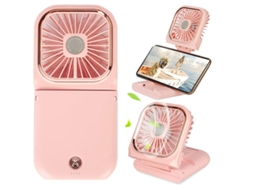 Mini Ventilador Operado por Bateria Pequeno 5 Em 1 Tipo Banco de Potência, Banco de Energia de 3000 Mah, Ajustável a 3 Velocidades Yizhood (rosa)