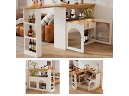 Mesa De Bar Moderna Extensível 138-193×39×105cm, Com Espaço De Arrumação, Mesa Bistrô Giratória Para Sala De Jantar
