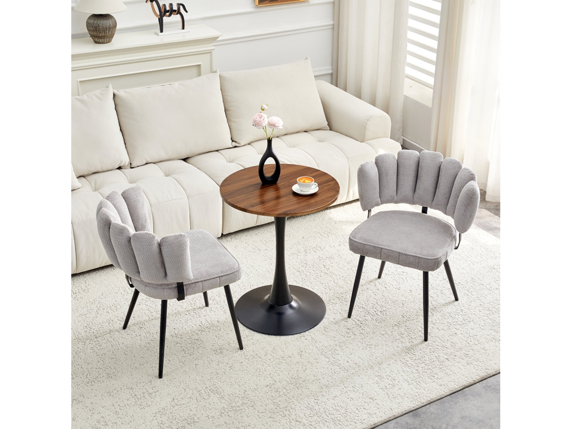 Mesa Mdf 60cm 2 Cadeiras Linho Cinza Pétala Metal Preto
