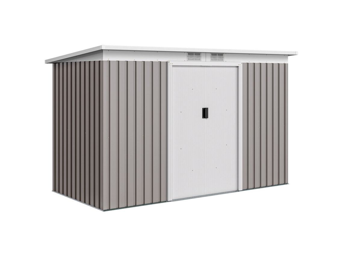 Galpão de jardim externo 3.2m², 280x130x172cm, com portas corredeiras, ventilação, cinza claro BTFORUS
