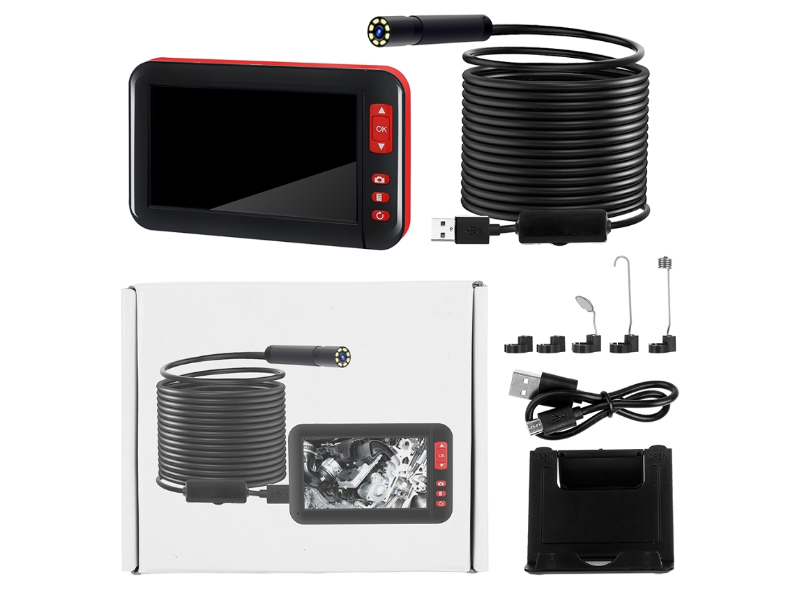 Endoscópio Borescope 1080p Câmera de Inspeção Lcd 4.3'' 8led À Prova D'água Cabo 2m Usb | S/MARCA