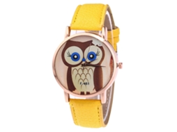 Relógio de Pulso Analógico de Quartzo Casual com Pulseira Pu Amarelo para Mulher