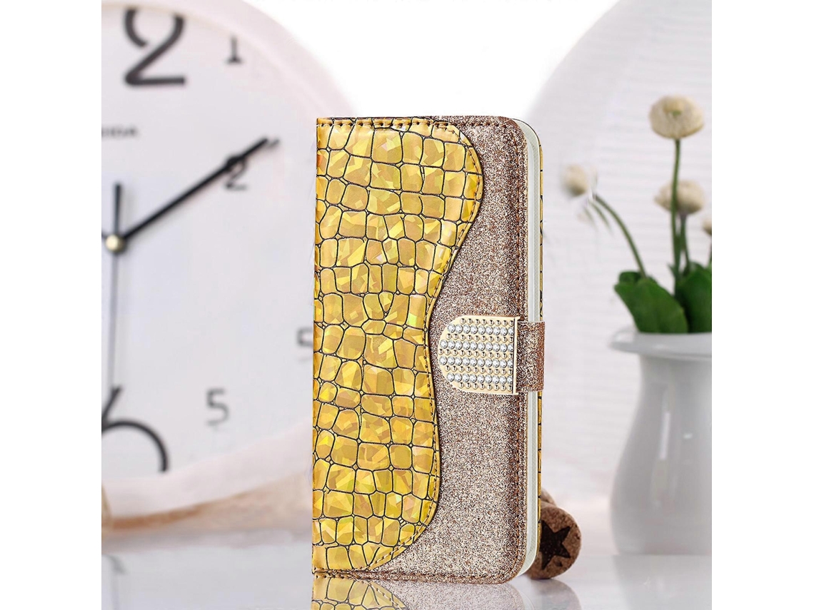 Capa De Couro Com Textura De Crocodilo Combinando Com Pó De Glitter Laser Para Samsung Galaxy A73