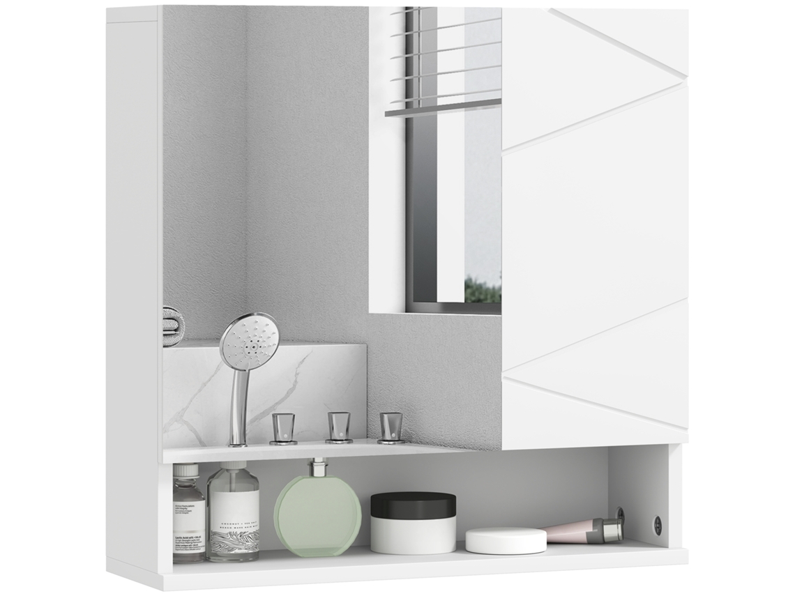 Armário De Parede Espelhado Para Banheiro, Com 2 Portas, 55 X 17 X 55 Cm, Branco