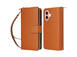 Capa Em Couro Pu Com Pega Para Apple Iphone 16 Castanho