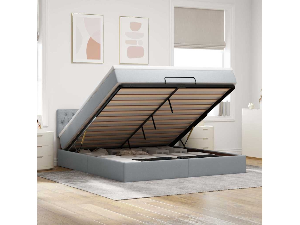 Vidaxl Cama Otomana com Colchão Leds 180x200cm Tecido Cinzento Claro