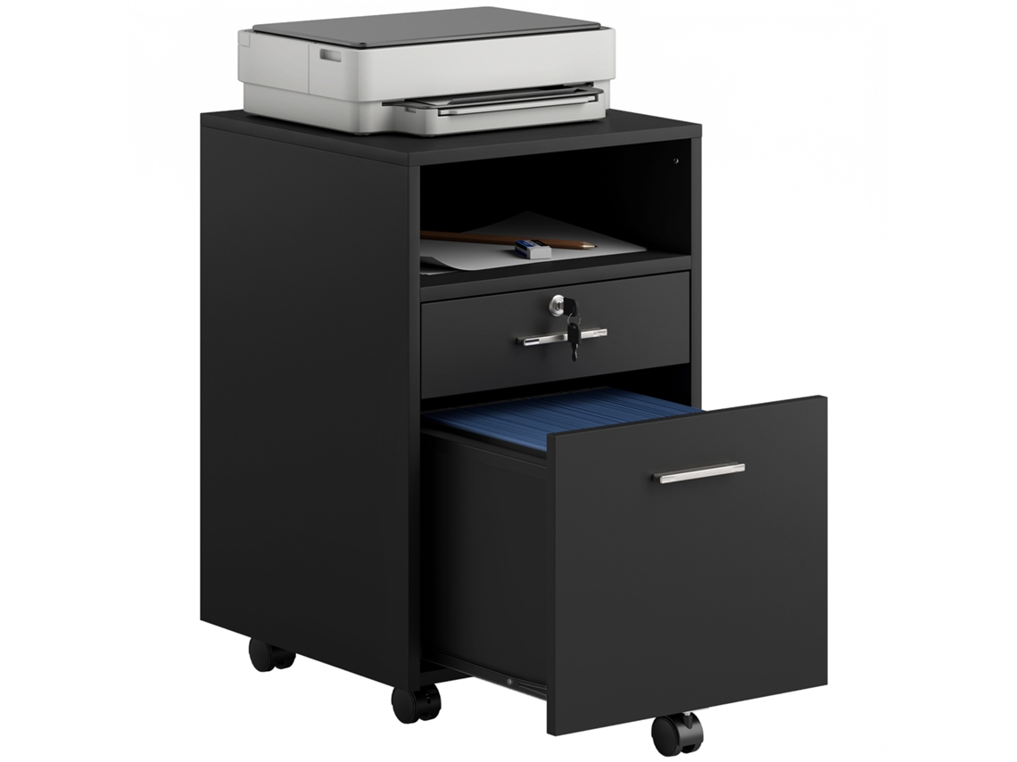 Rollcontainer De Escritório Com 2 Gavetas E 5 Rodas, Preto, 40 X 40 X 65 Cm