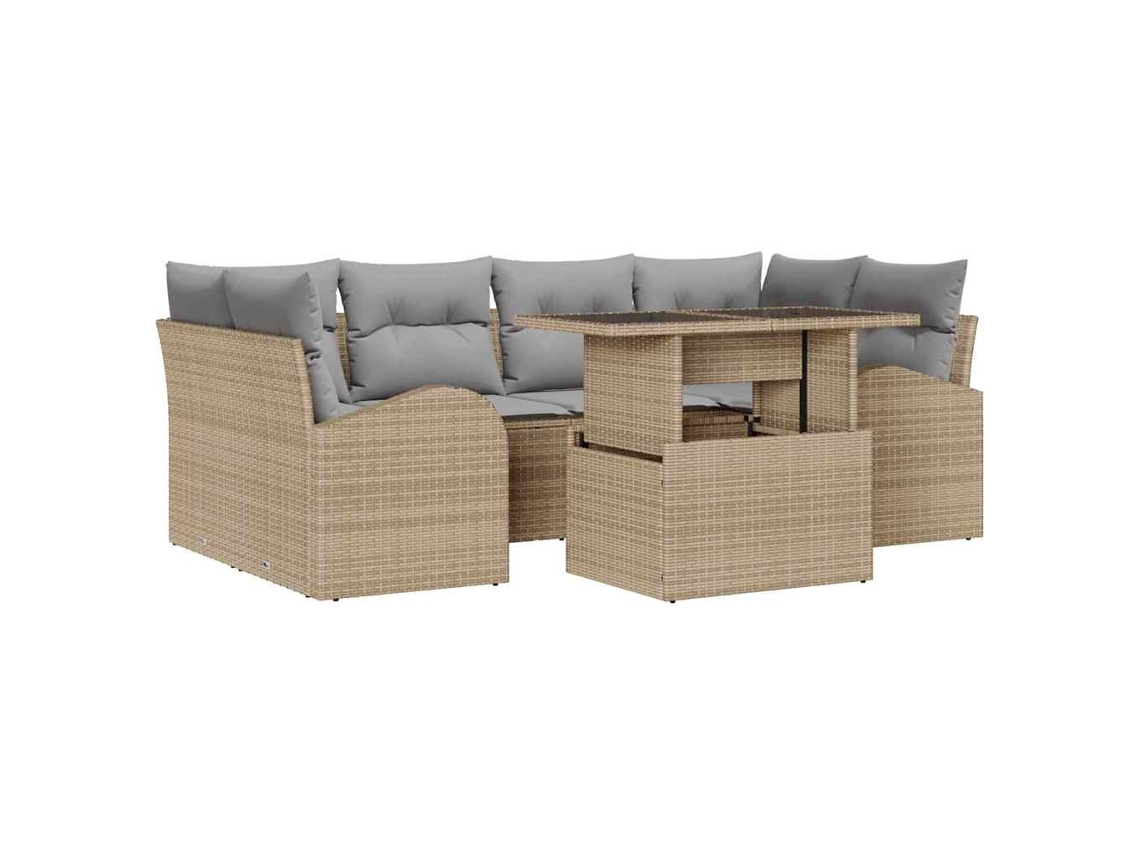 Maison Exclusive - Conjunto De Sofá De Jardim 7 Pcs Bege Rattan De Polipropileno