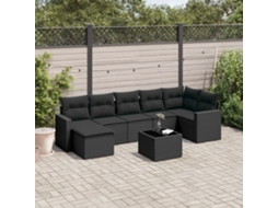 Vidaxl 8 Pcs Conjunto Sofás De Jardim Com Almofadões Vime Pe Preto