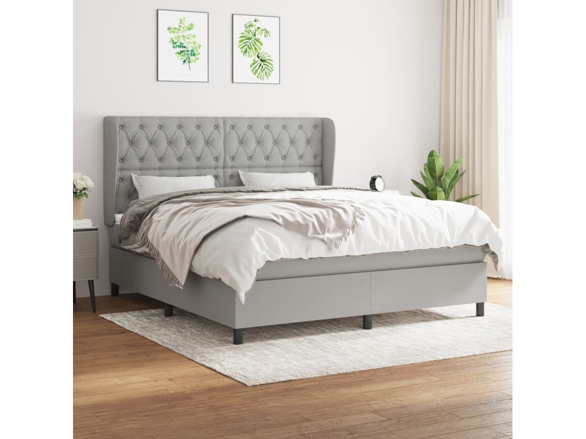 Vidaxl Cama Com Molas/colchão 160x200 Cm Tecido Cinzento-claro
