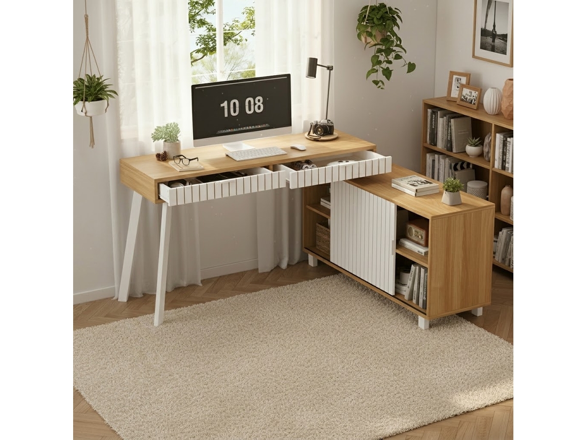 Secretária INF em L 150x100x76cm com 3 gavetas