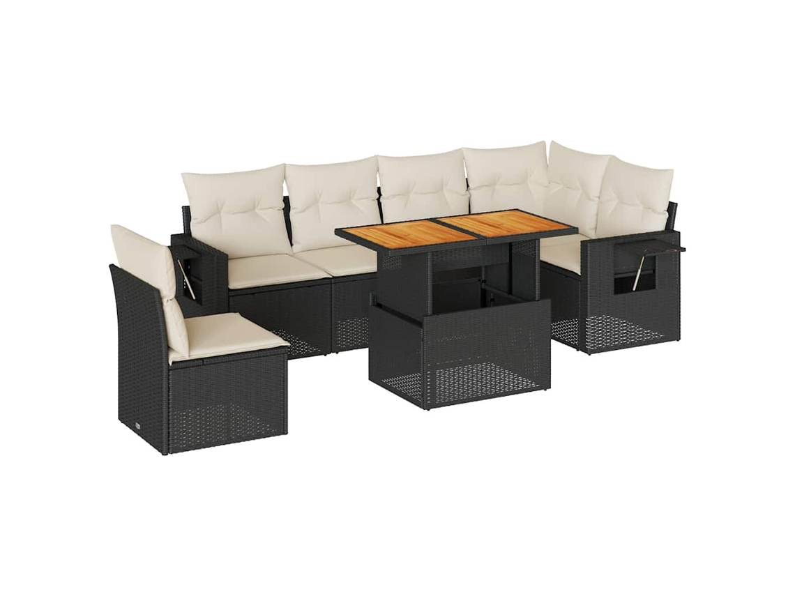 Conjunto de 7 Sofás para Jardim com Almofadões Vime Pe Preto MAISON EXCLUSIVE (7 pcs)