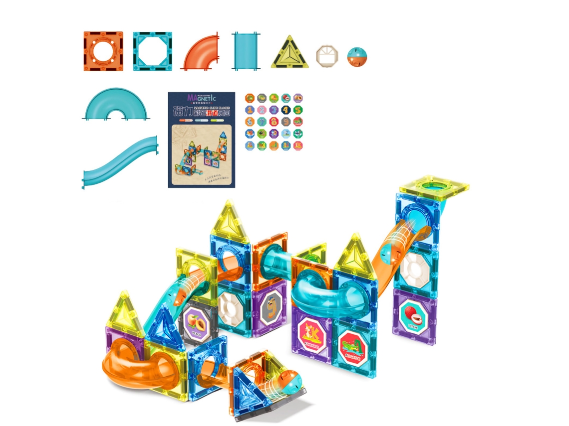 Brinquedo ATS de Blocos Magnéticos com Pista de Bolas para Crianças, 68 Peças, Jogo Educativo para Presente de Aniversário