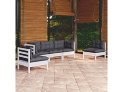 Vidaxl 5 Pcs Conjunto Lounge De Jardim C/ Almofadões Pinho Maciço
