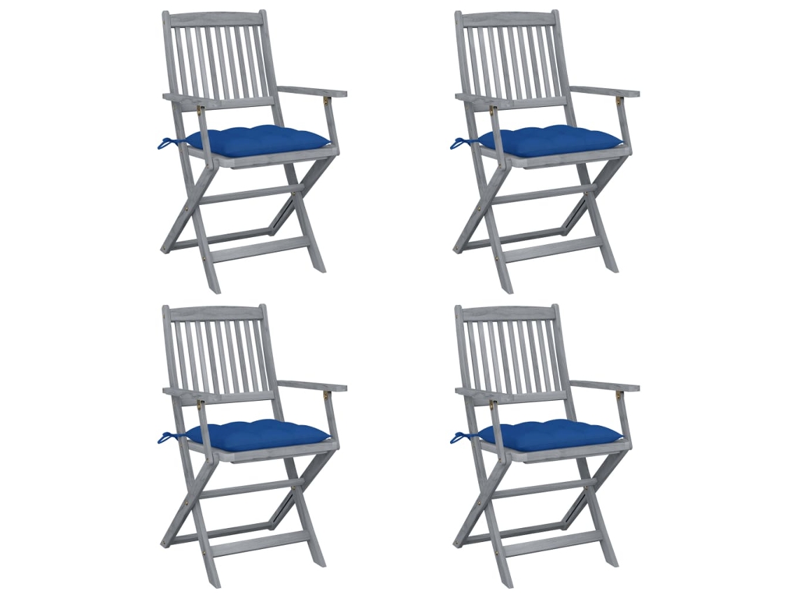 Vidaxl Cadeiras Exterior Dobráveis C/ Almofadões 4 Pcs Acácia Maciça