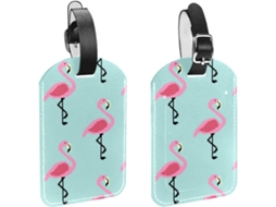 Conjunto De 2 Etiquetas Bagagem Em Couro Sintético, Com Estampa De Flamingo, Azul Claro