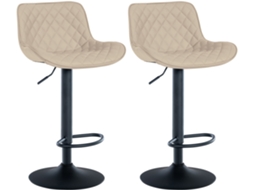 Conjunto de 2 banquetas de bar ajustáveis e giratórias com assento sintético creme e pés de metal preto Tdb10604