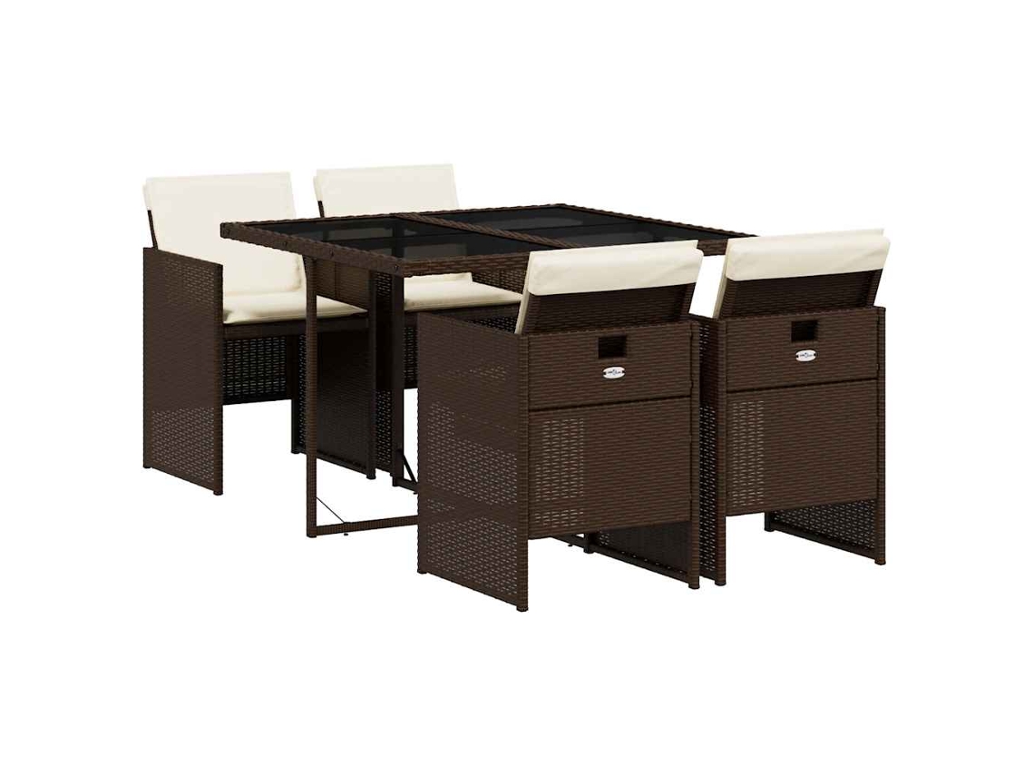 Conjunto de 5 Jantar para Jardim com Almofadões Vime Pe Castanho MAISON EXCLUSIVE