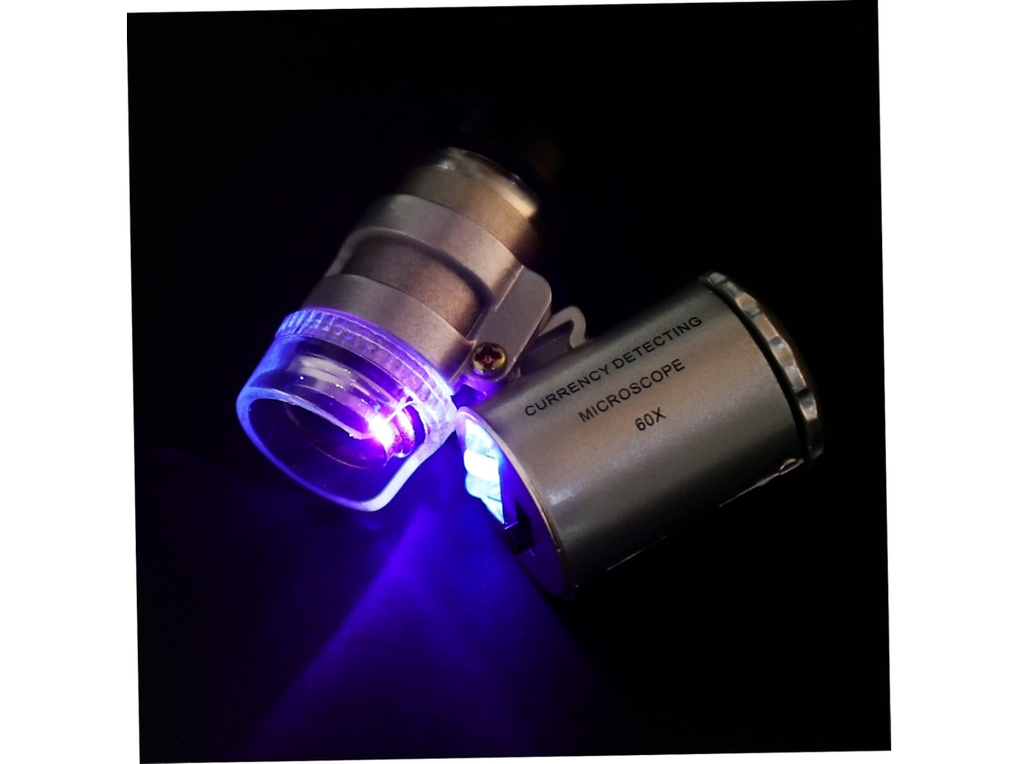 Mini Microscópio 60x Para Joias, Lupa De Bolso Led Prateada